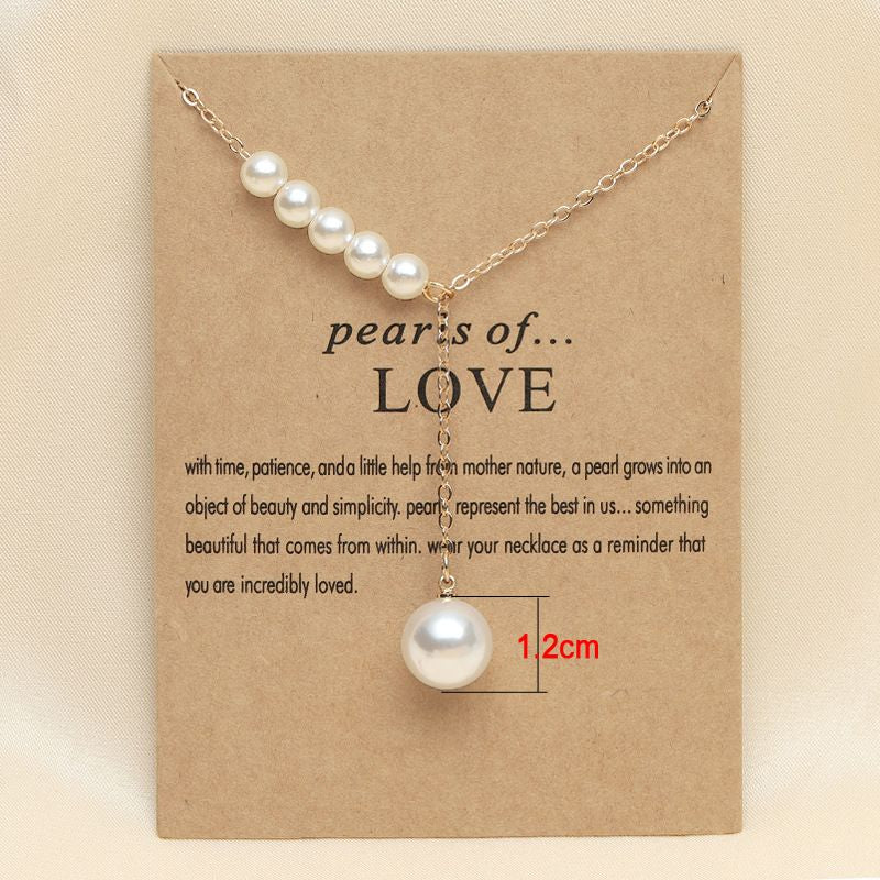 Elegant 18K Gold Silver Plated White Imitation Pearl Pendent Charm Necklace for Women Ladies Romantic Lovers Elegant Jewelry Gift with Wish Card