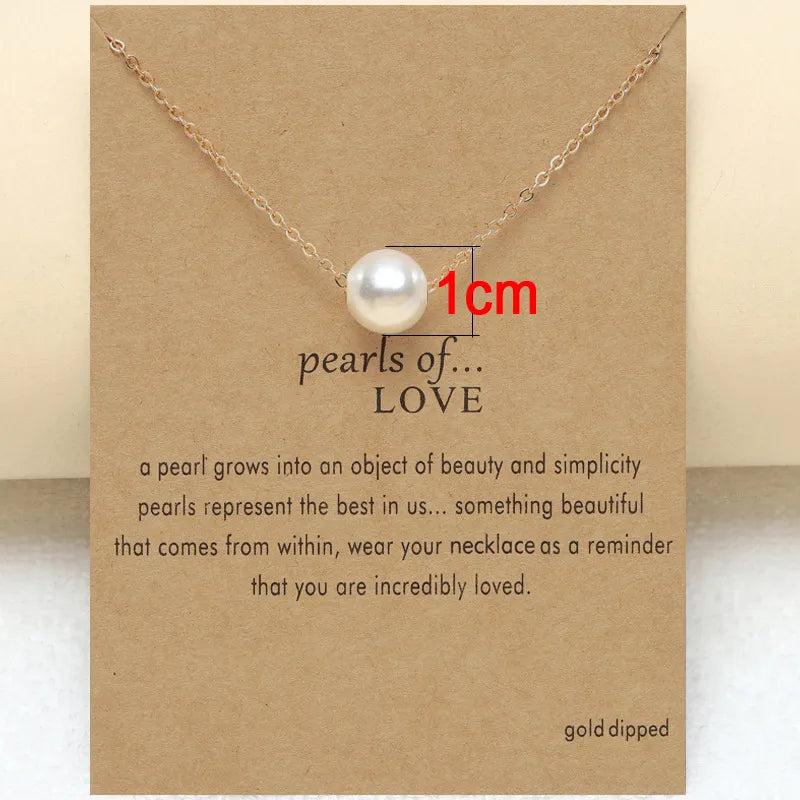 Elegant 18K Gold Silver Plated White Imitation Pearl Pendent Charm Necklace for Women Ladies Romantic Lovers Elegant Jewelry Gift with Wish Card