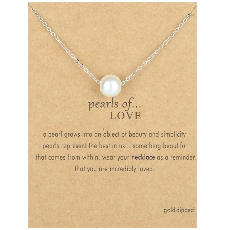 Elegant 18K Gold Silver Plated White Imitation Pearl Pendent Charm Necklace for Women Ladies Romantic Lovers Elegant Jewelry Gift with Wish Card