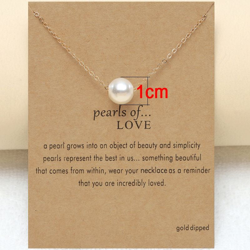 Elegant 18K Gold Silver Plated White Imitation Pearl Pendent Charm Necklace for Women Ladies Romantic Lovers Elegant Jewelry Gift with Wish Card
