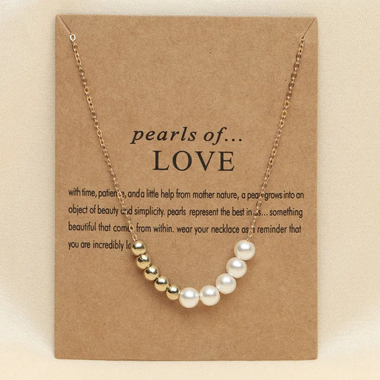 Elegant 18K Gold Silver Plated White Imitation Pearl Pendent Charm Necklace for Women Ladies Romantic Lovers Elegant Jewelry Gift with Wish Card