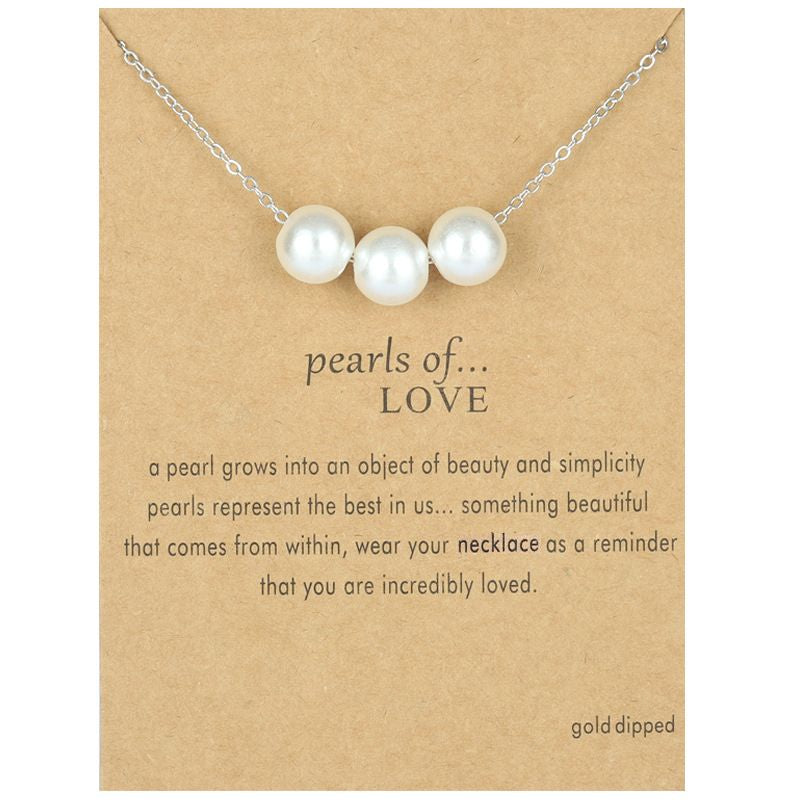 Elegant 18K Gold Silver Plated White Imitation Pearl Pendent Charm Necklace for Women Ladies Romantic Lovers Elegant Jewelry Gift with Wish Card